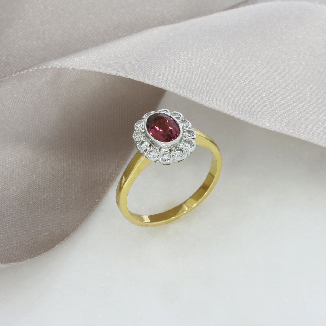 18ct yellow gold Pink Tourmaline & Diamond Cluster ring