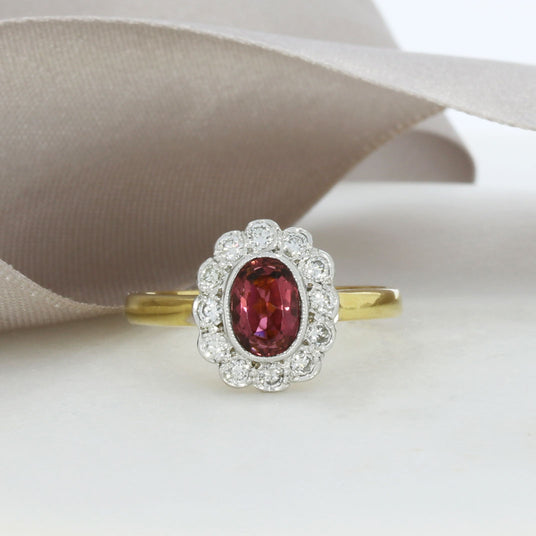 18ct yellow gold Pink Tourmaline & Diamond Cluster ring