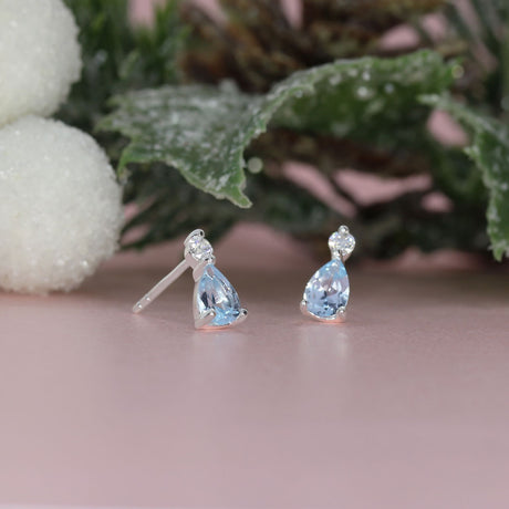 Silver Blue Topaz & CZ Earrings