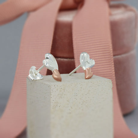 Silver & Rose Gold Double Heart Earring