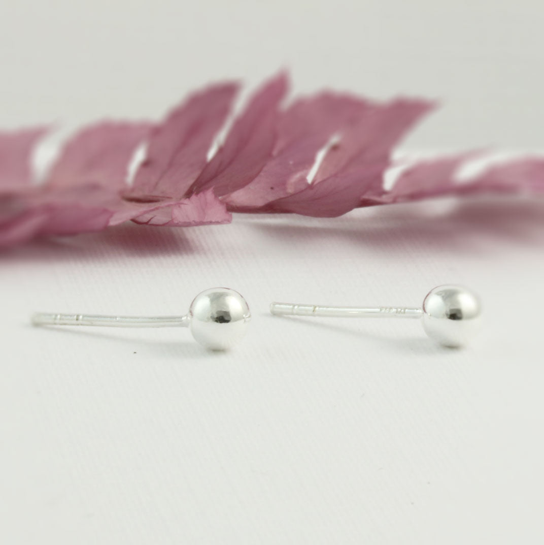 Silver Small Plain Ball Stud Earrings Polish Finish