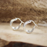 Silver Crossover Multi Row Huggie Hoop Earrings