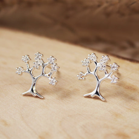 Silver Fancy Tree Earrings with Cubic Zirconia's