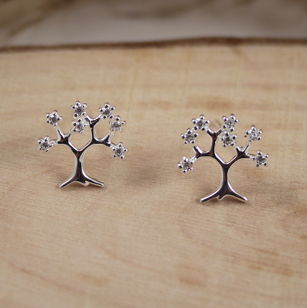 Silver Fancy Tree Earrings with Cubic Zirconia's