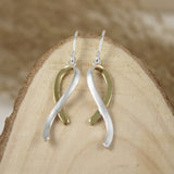 Silver Ribbon Style Earrings with Yellow Gold Accent