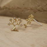 Silver & Yellow Gold Fancy Tree Earrings with Cubic Zirconia