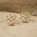 Silver & Yellow Gold Fancy Tree Earrings with Cubic Zirconia