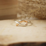 925 Silver Ribbon Style Ring with Rose Gold Accent