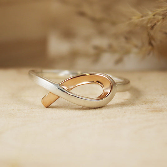 925 Silver Ribbon Style Ring with Rose Gold Accent