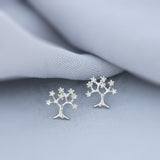 9ct White Gold Diamond Tree Of Life Earrings