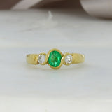 18ct Yellow Gold Emerald & Diamond Three Stone Ring