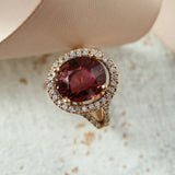 18ct Rose Gold Oval Pink Tourmaline & Diamond Halo Cluster Ring