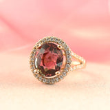 18ct Rose Gold Oval Pink Tourmaline & Diamond Halo Cluster Ring