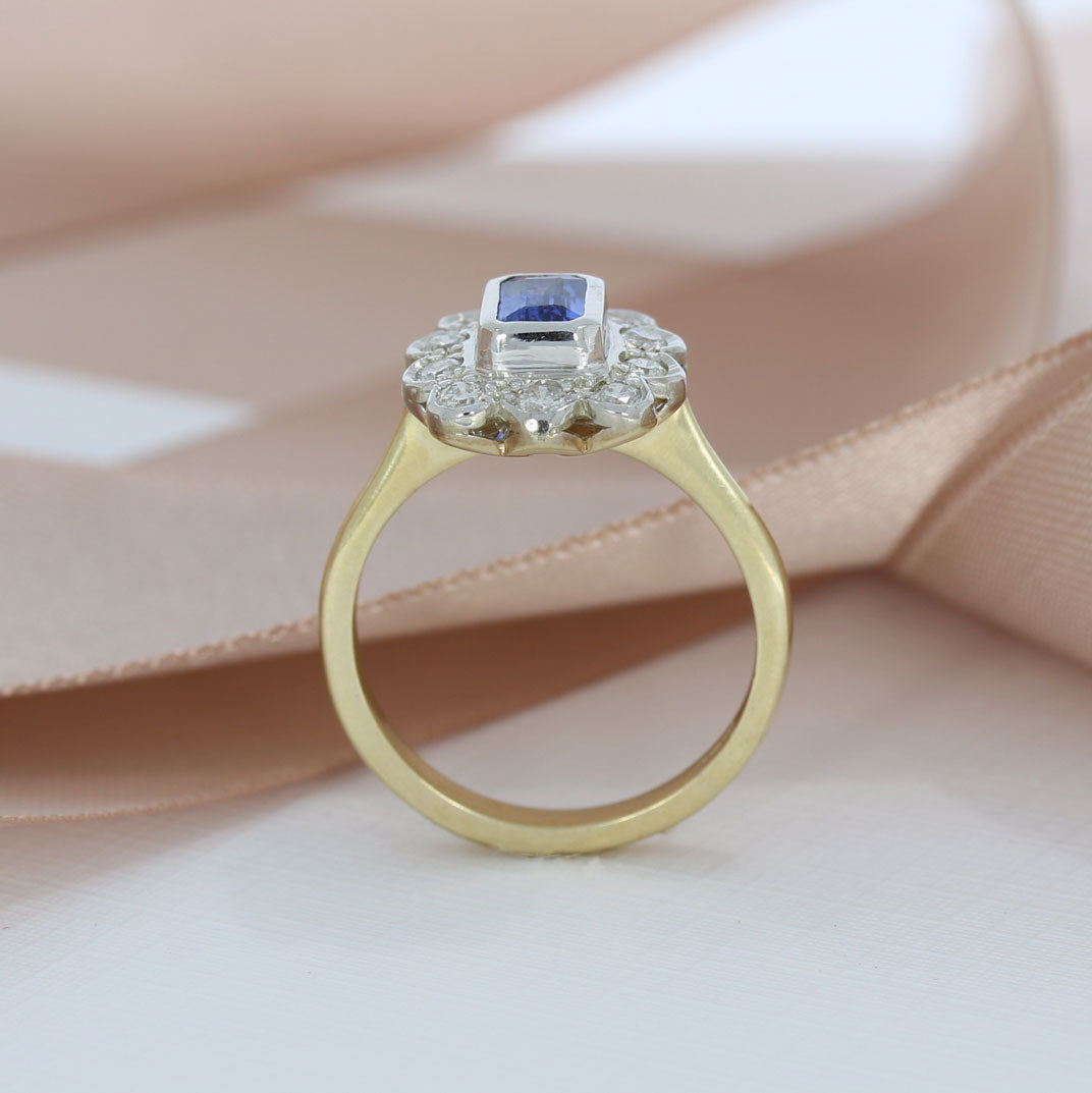 9ct Yellow Gold Sapphire & Diamond Cluster Ring