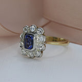 9ct Yellow Gold Sapphire & Diamond Cluster Ring