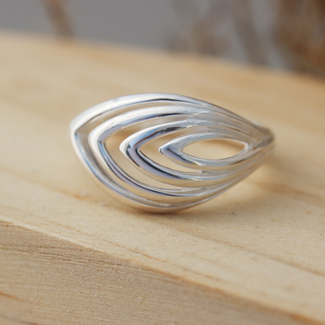 Silver Leaf Shaped Multi Wave Ring