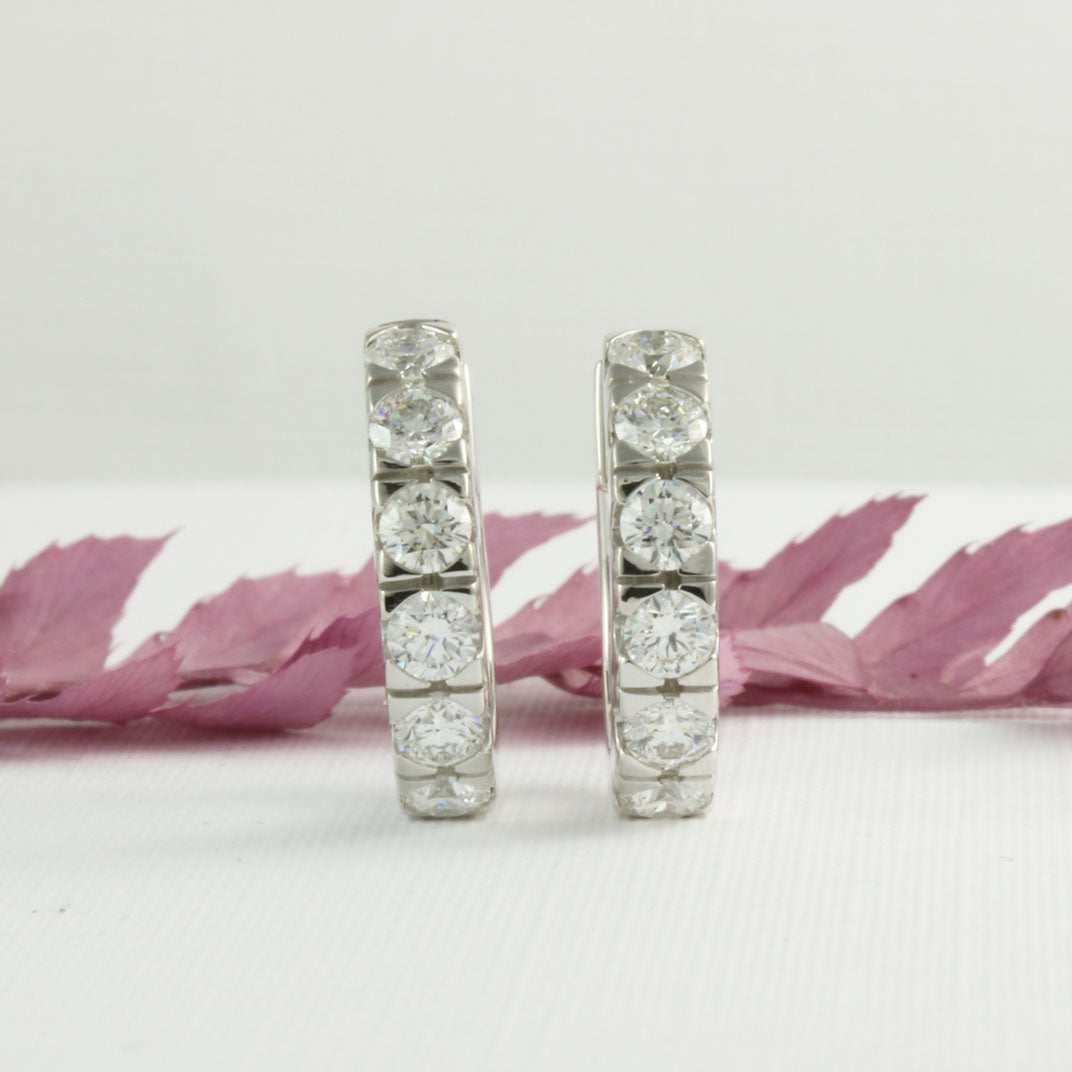 18ct White Gold Chunky Creole Diamond Set Earrings 1.55ct