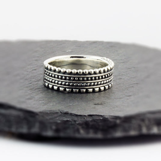 Silver Chunky Oxidized Patterned 6mm Ring