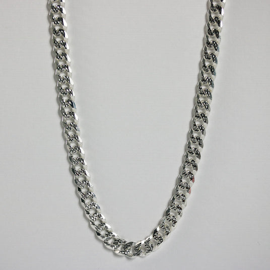 Silver 925 Faceted Curb Chain With Patterned Link 20 Inch