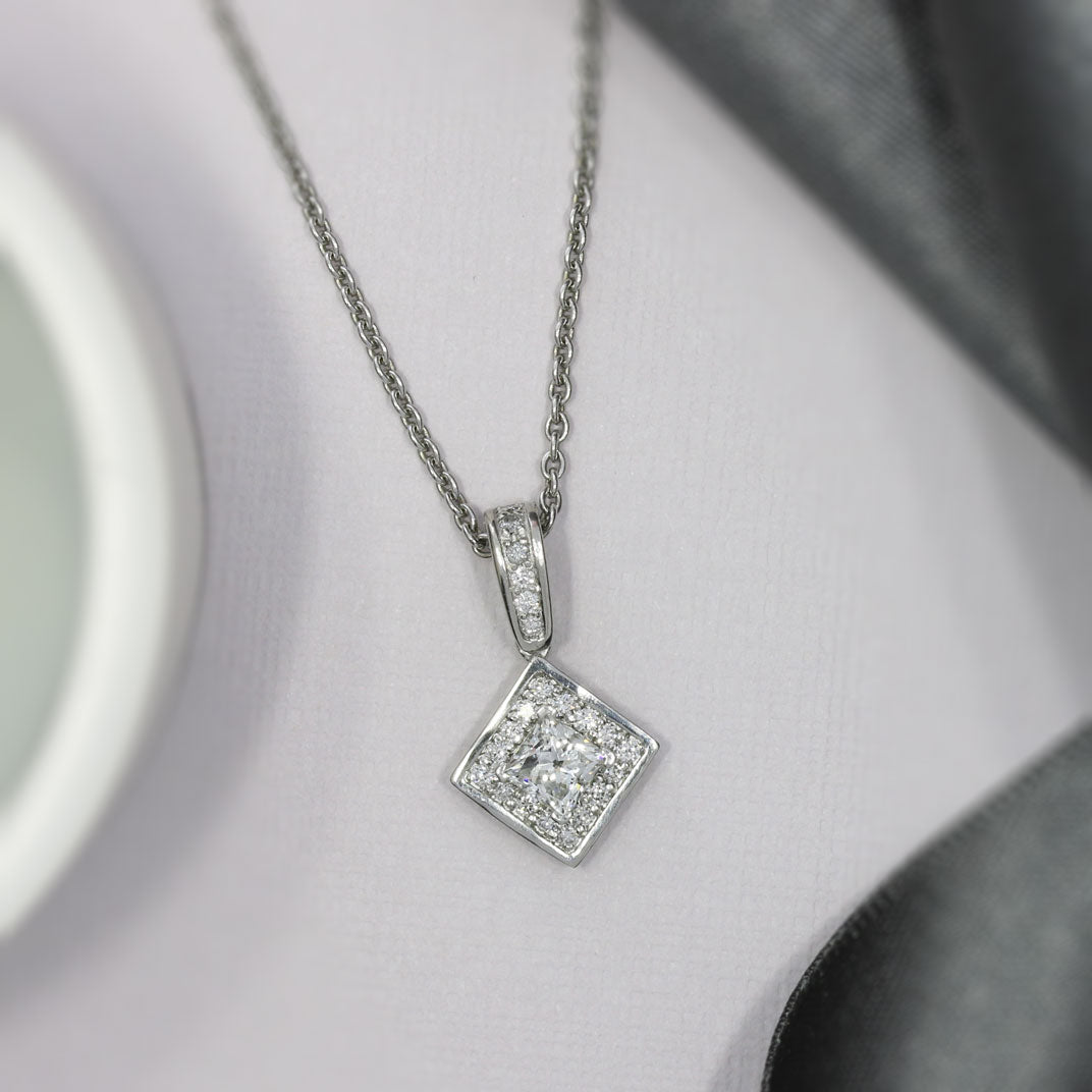 Platinum Princess Cut Diamond Halo Pendant 0.66ct