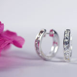 Silver Channel Cubic Zirconia Hoop Earrings