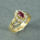 Pre Owned 18ct Gold Marquise Ruby & Diamond Cluster Ring