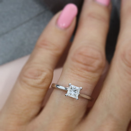 Pre Owned 18ct White Gold GIA Certified Princess Cut Diamond Solitaire 0.81ct