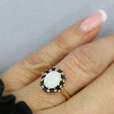 Pre Owned 9ct Yellow Gold Oval Opal & Sapphire Cluster Ring