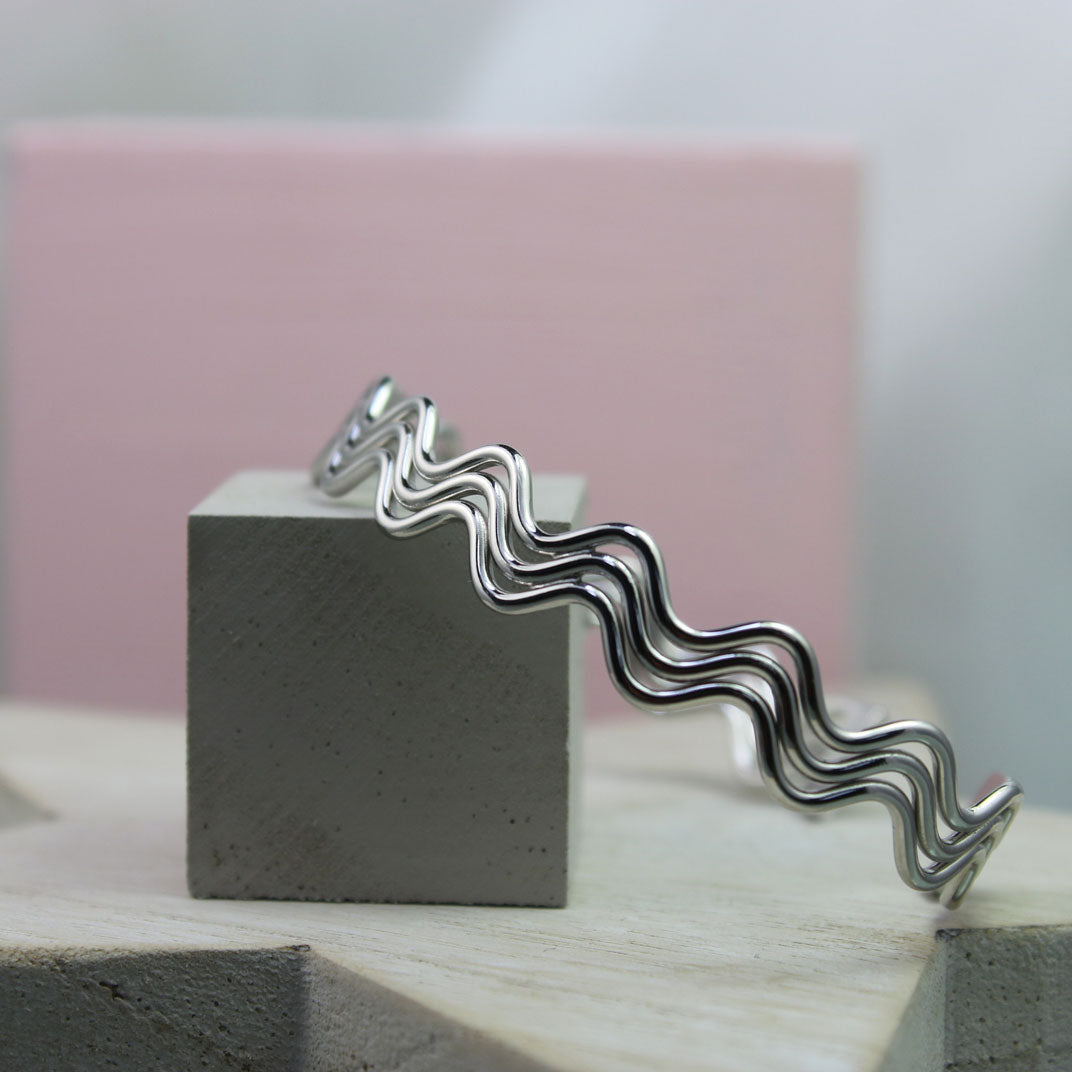 Solid Silver 3 Row Wave Bangle