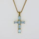 Pre Owned 9ct Yellow Gold Blue Topaz Cross & Chain