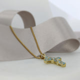 Pre Owned 9ct Yellow Gold Blue Topaz Cross & Chain