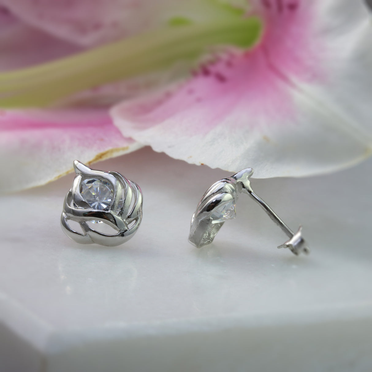 Silver Rose Style Stud Earrings