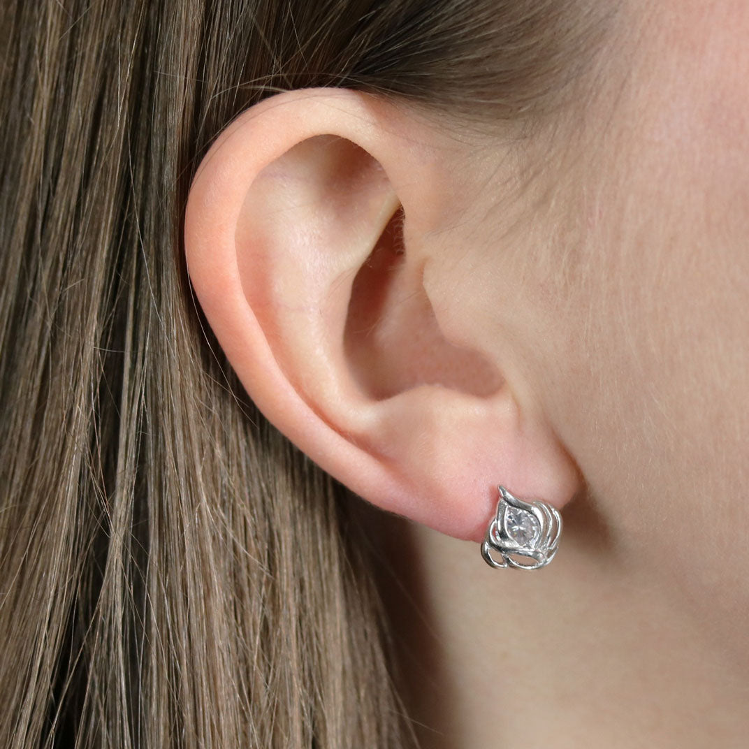 Silver Rose Style Stud Earrings