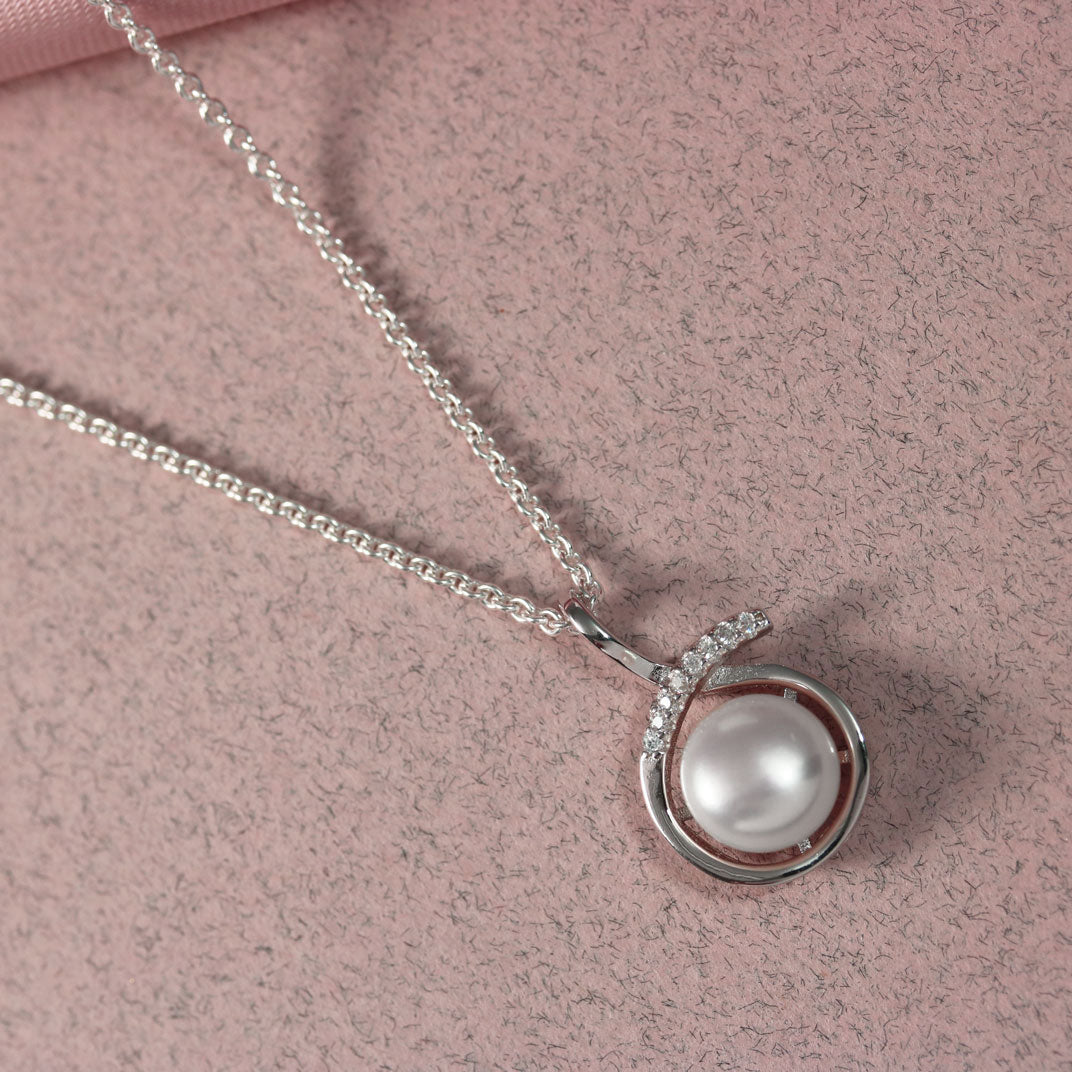 Silver Cream Freshwater Pearl & CZ Pendant