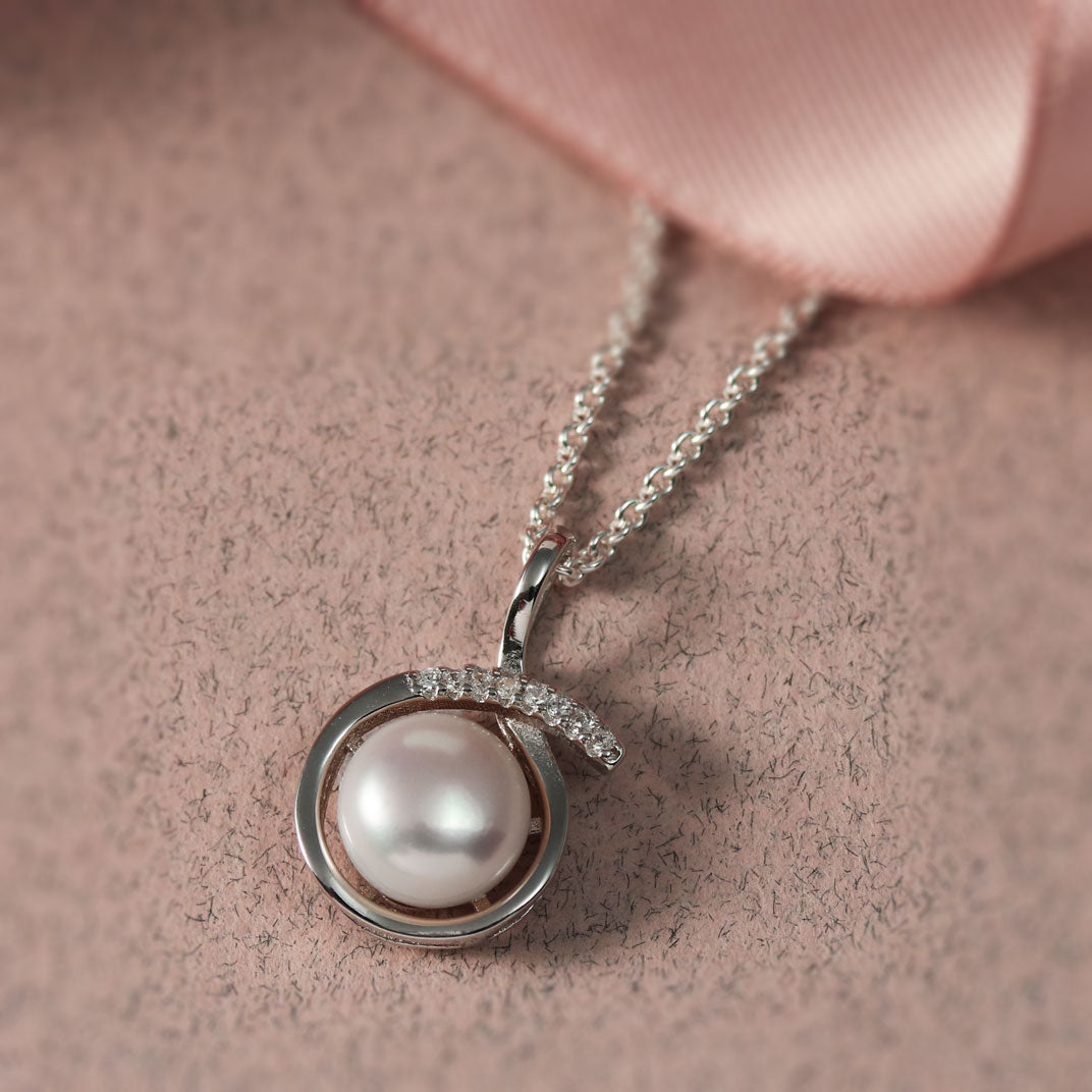 Silver Cream Freshwater Pearl & CZ Pendant