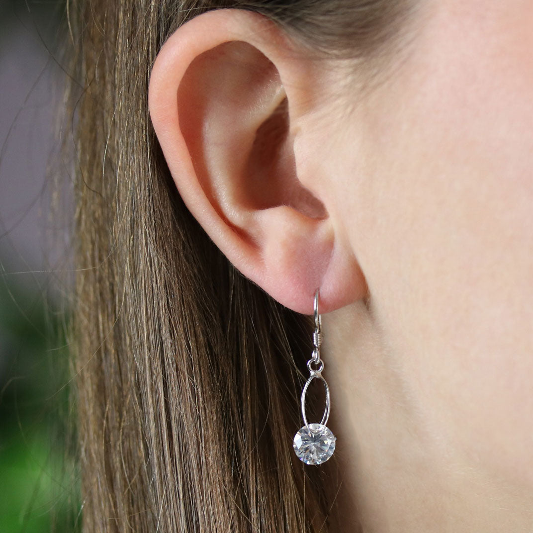 Silver CZ Drop Earrings