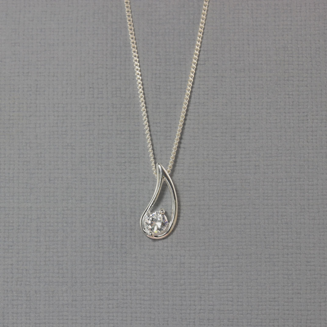 Silver Teardrop Cubic Zirconia Pendant