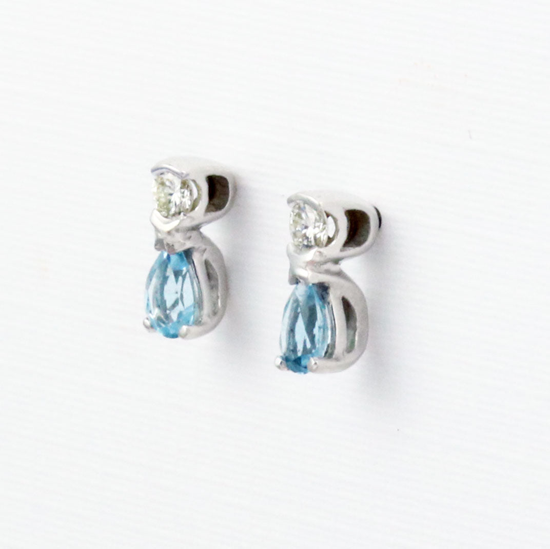 9ct White Gold Aquamarine & Diamond Stud Earrings