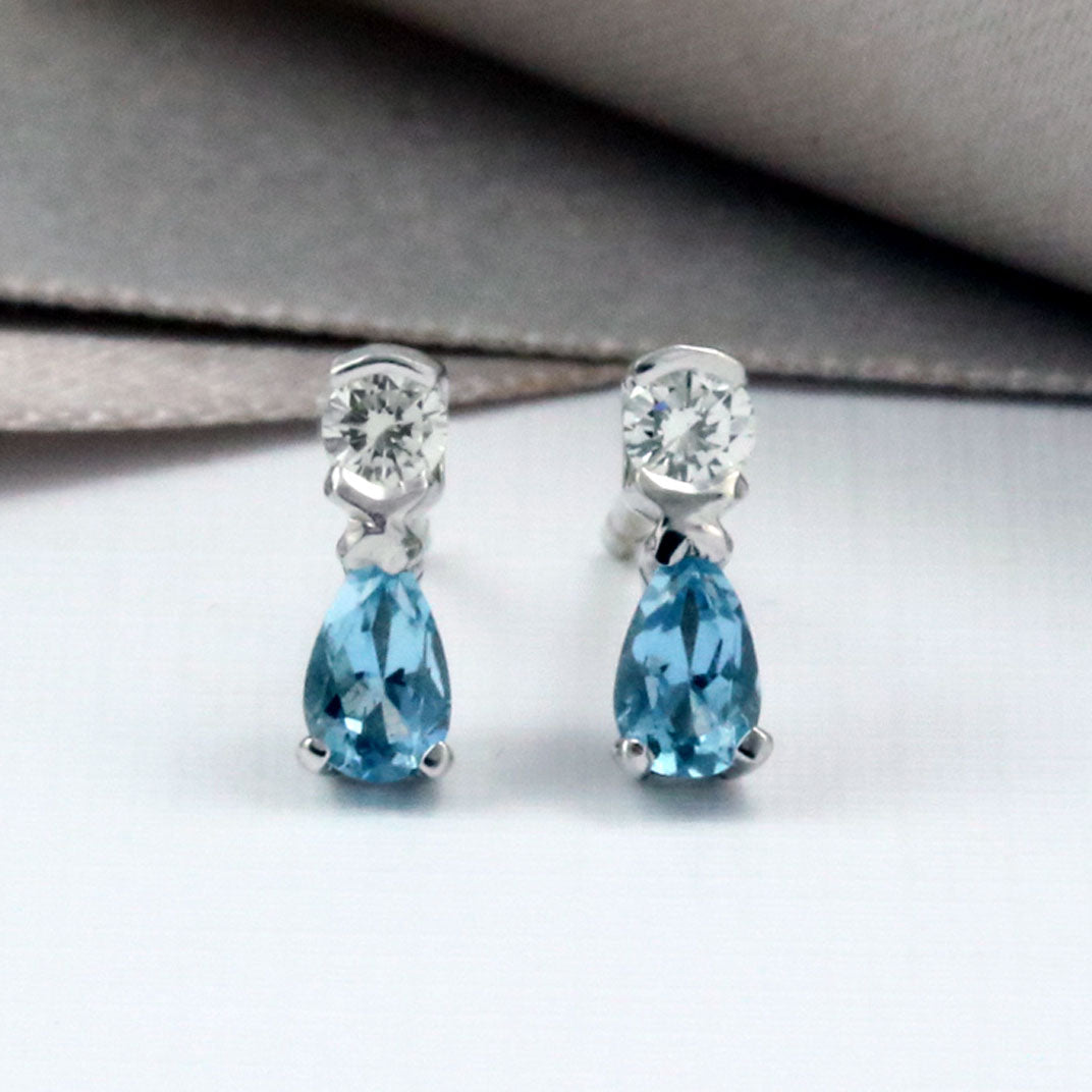 9ct White Gold Aquamarine & Diamond Stud Earrings