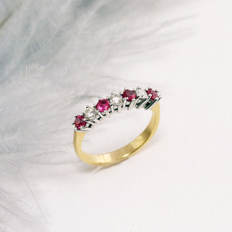 18ct Yellow Gold Ruby & Diamond Half Eternity Ring