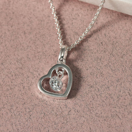 Silver Open Heart Pendant With Suspended CZ