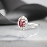 18ct White Gold Oval 1ct Ruby and Diamond Cluster Ring