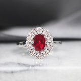 18ct White Gold Oval 1ct Ruby and Diamond Cluster Ring