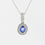 18ct Gold Sapphire & Diamond Halo Pendant & Chain