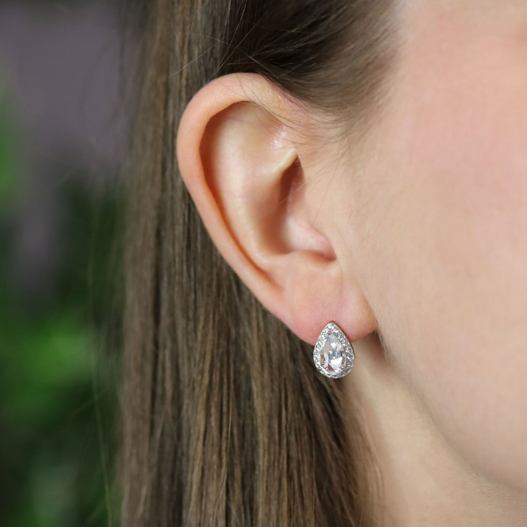 Silver Halo Stud Earrings