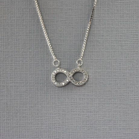 Silver Infinity Necklace with Pave Set Cubic Zirconia