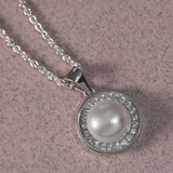 Silver Pearl Pendant With a Cubic Zirconia Halo