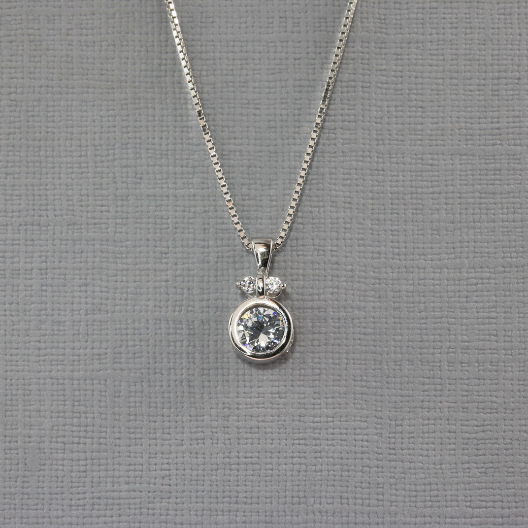 Silver Rhodium Rubover Set Cubic Zirconia Pendant