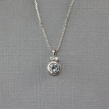 Silver Rhodium Rubover Set Cubic Zirconia Pendant