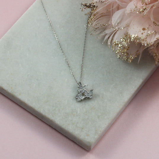 Silver Cluster Butterfly Pave Set with Cubic Zirconia Necklace